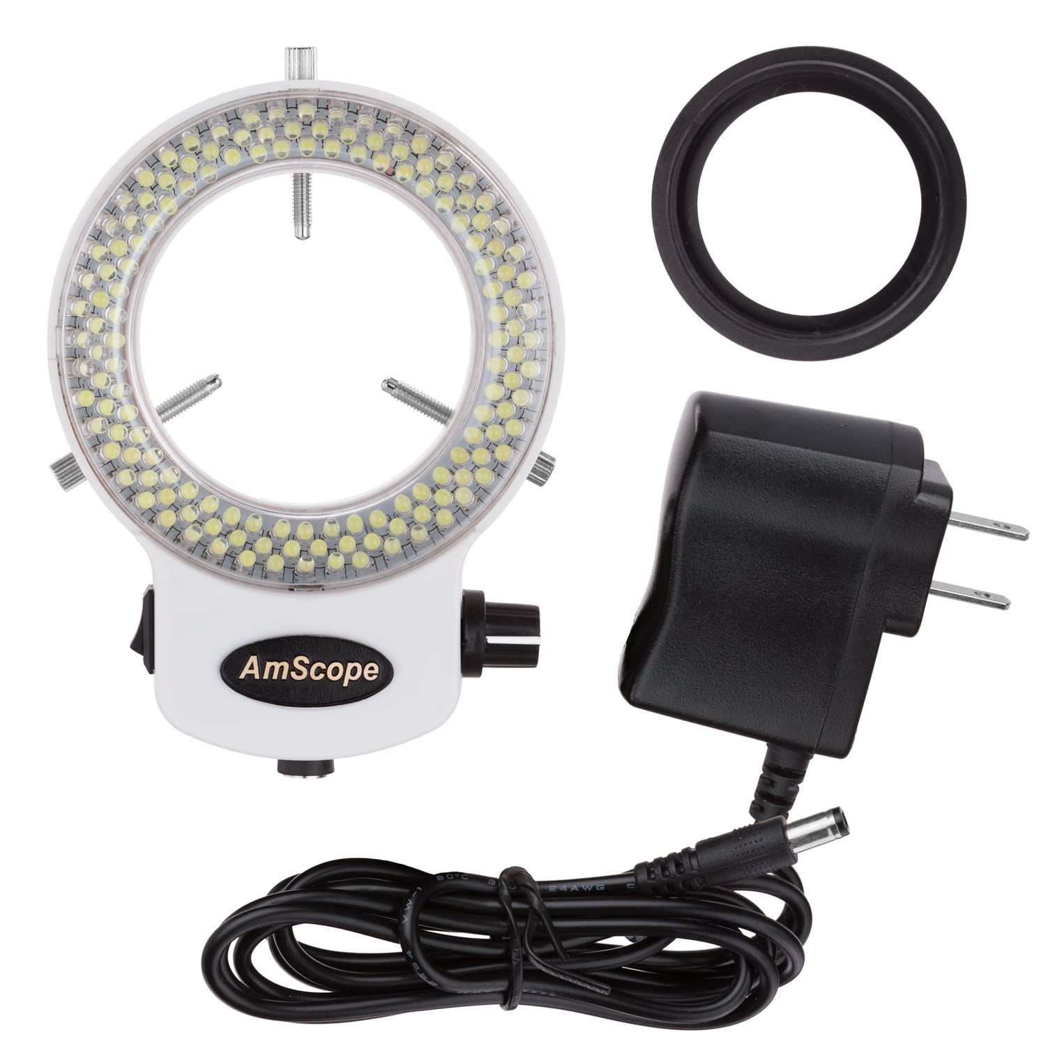 AmScope White Adjustable 144 LED Ring Light Illuminator for Stereo