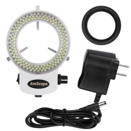 AmScope White Adjustable 144 LED Ring Light Illuminator for Stereo Microscope & Camera