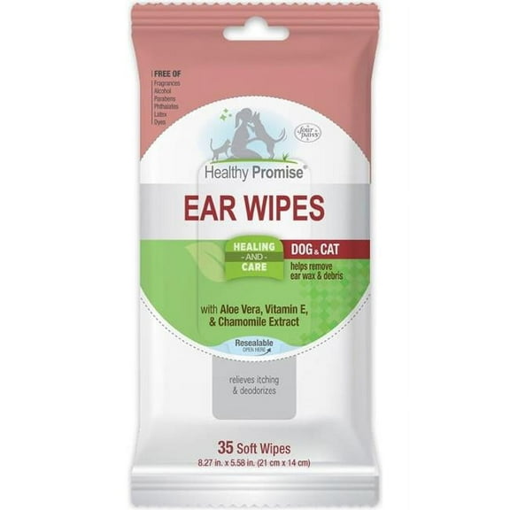 Four Paws Products 100545207 Healthy Promise Ear Wipes for Dogs & Cats - 35 Count