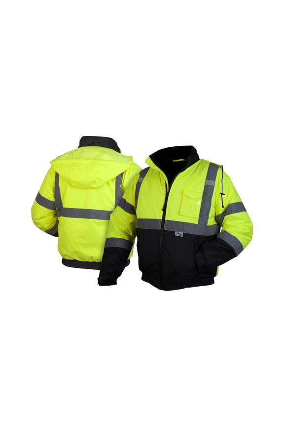 Workwear Hi-Vis Lime Bomber Jacket, Quilted Lining, 5X Large