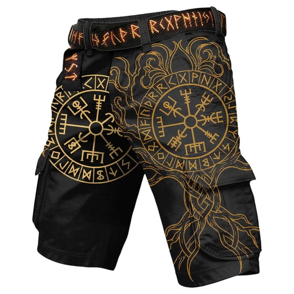 CONZONE Mens Cargo Shorts Viking Mythology Graphic Y2K Straight Leg Cargo Shorts for Men Lightweight Relaxed Fit Streetwear Outdoor Shorts With Pockets