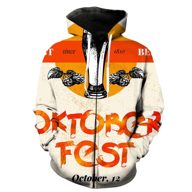 Sudadera con capucha y cremallera para hombre, estilo Harajuku, de manga larga, con estampado 3D, ideal para el festival de cerveza de dibujos animados, 2024