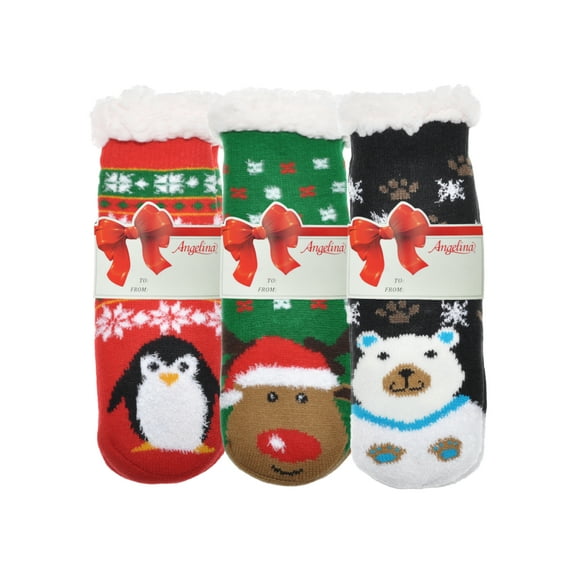 Angelina Kids Winter-Weight Sherpa-Lined Knitted Thermal Crew Socks (3-Pairs)