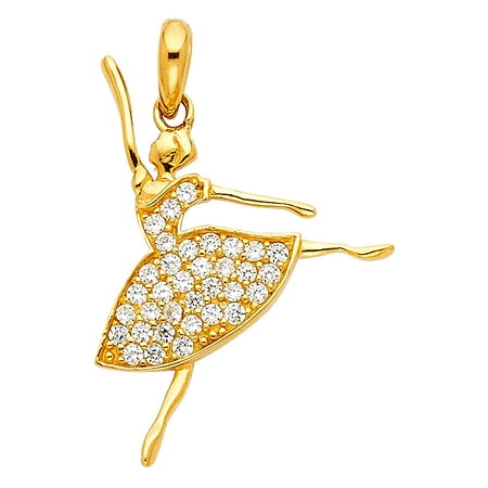 - Jewels By Lux 14K Yellow Gold Cubic Zirconia CZ Dancing Pendant 25mm X 20mm