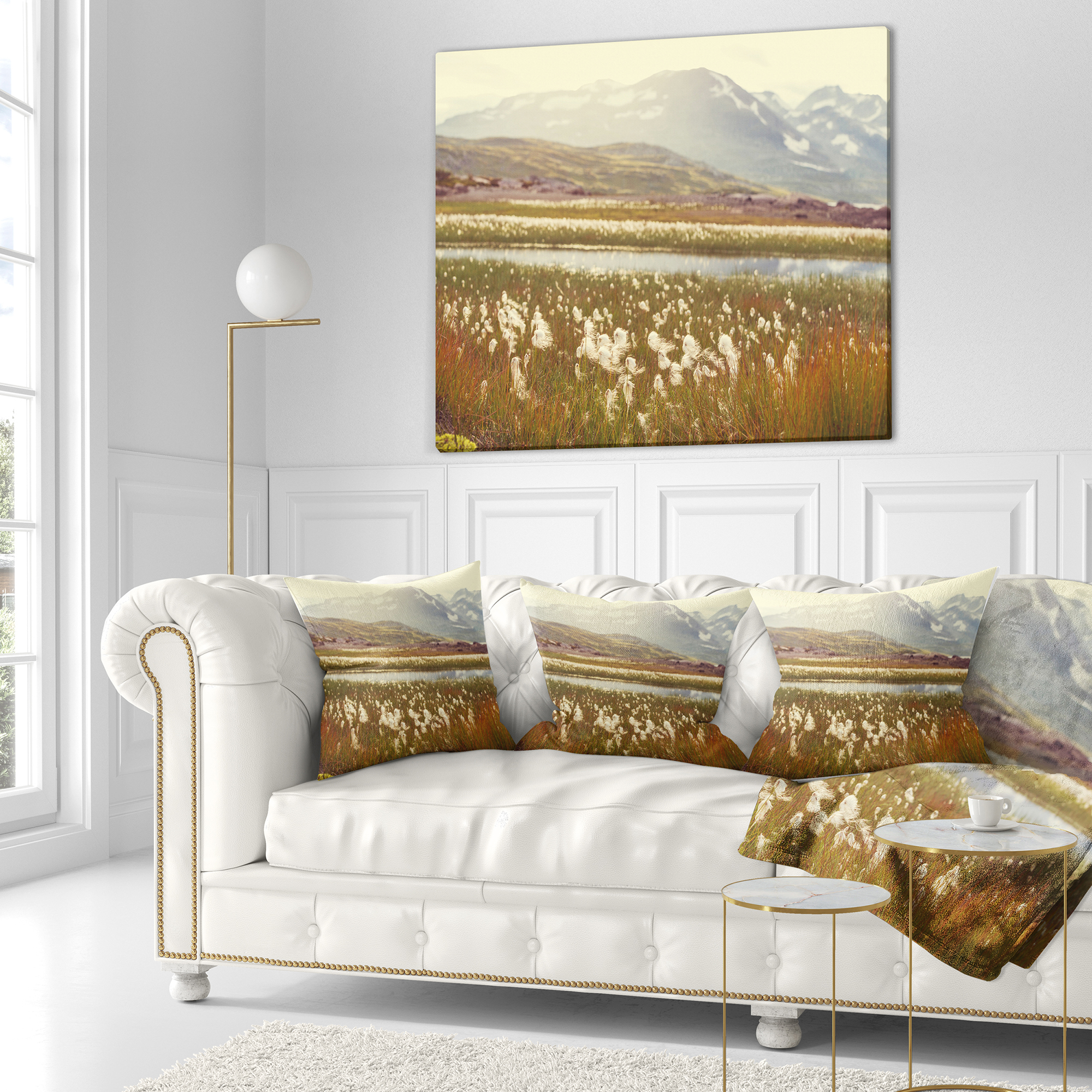 Designart Arctic Cotton Flowers Meadow - Flower Throw Pillow - 16x16