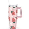 thumbnail image 2 of 40oz Cute Red Strawberry Stainless Steel Flip Straw Tumbler Spill Proof Travel Cup Double Wall Vacuum Insulated Coffee Mug with Top Handle, 2 of 6