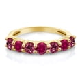 thumbnail image 2 of Gem Stone King 18K Yellow Gold Plated Silver Round Pink Tourmaline Red Created Ruby Anniversary Ring for Women (1.35 Cttw, Gemstone Birthstone, Available in Size 5, 6, 7, 8, 9), 2 of 4