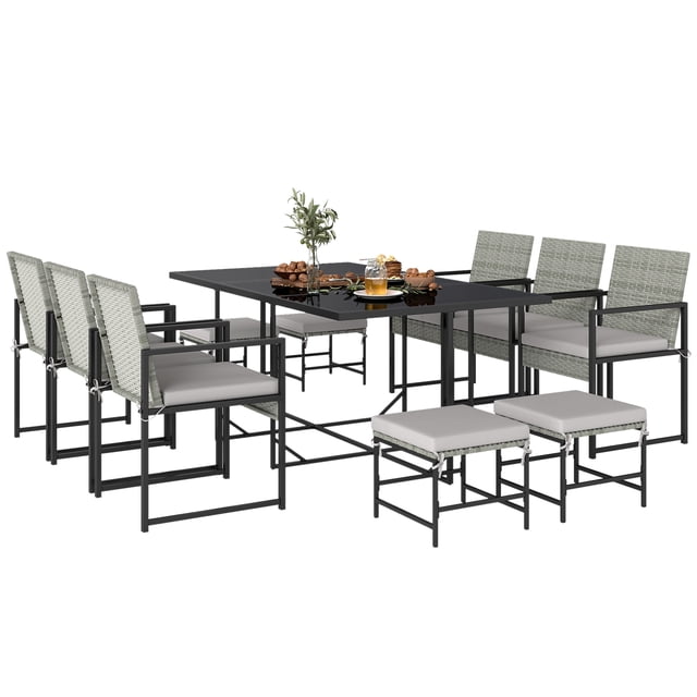 Outsunny 11 Pieces Patio Dining Set with Removable Cushions, Light Grey