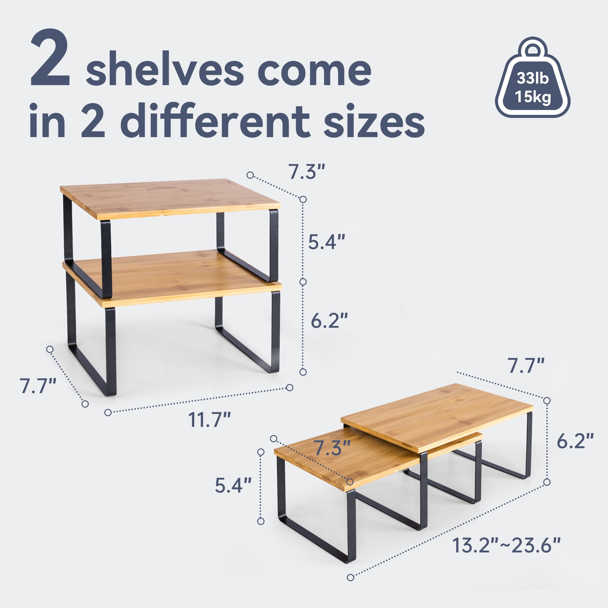 VUSIGN Cabinet Organizer Shelf, 4 Sets Kitchen Counter Shelves, Stackable Expandable Spice Rack,Cloud White and Natural Beige