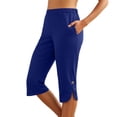 thumbnail image 2 of Capri Pants for Women Summer Solid Slim Trousers Pocket Side Slit 7/8 Length Casual Womens Pants Dark Blue L, 2 of 7