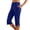 Dark Blue, variant on Womens Elastic Waist Solid Capri Pants, Side Split Button Detail Mid-Calf Casual Cropped Pants with Pockets, Breathable Summer Daily Loungewear Grey M