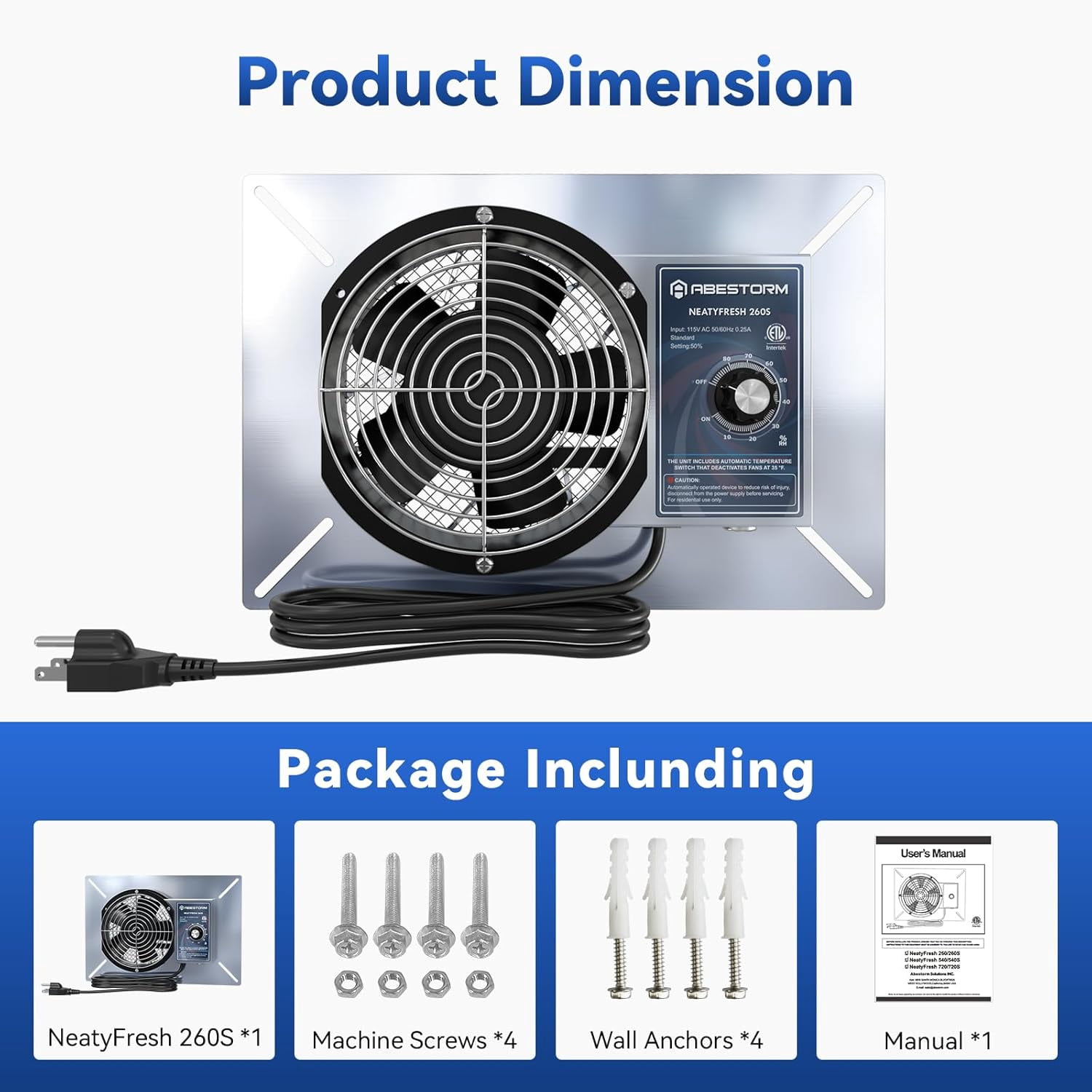 Abestorm 260CFM Crawl Space Ventilation Fan 6.7 Inch Ventilator with Isolation Mesh