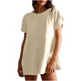 thumbnail image 1 of GigrtiJin Blouses Décontractées pour Femmes Tendance Manches Courtes Col Rond Tunique Haut Mode Couleur Unie Chandail Ample, 1 of 6