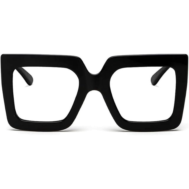 Gafas de luz azul de gran tamaño para mujer, gafas cuadradas gruesas a la moda para ordenador, gafas negras sin receta (negro)