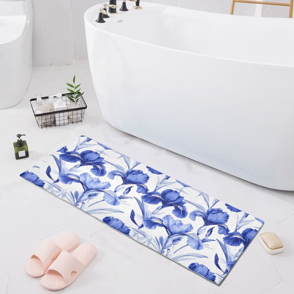 Haosy Elegant Blue Iris Flowers Bathroom Rugs Non Slip Absorbent Soft Plush Quick Dry Bath Mat, 39"x20"