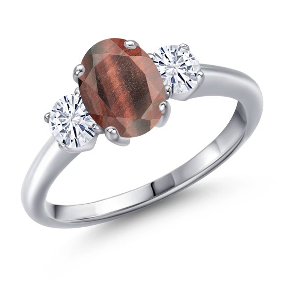 Gem Stone King 925 Sterling Silver Ring Tiger Eye Moissanite (1.71 Cttw)
