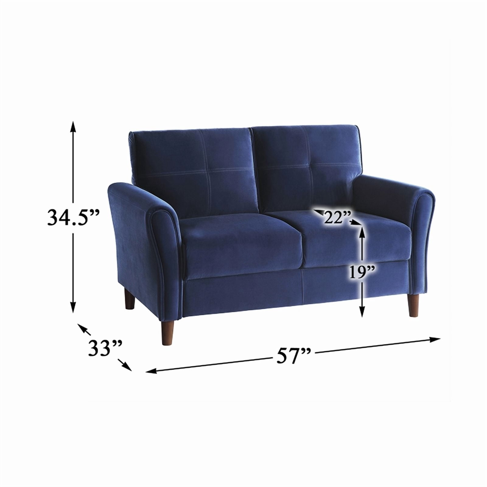 Lexicon Dunleith Tufted Velvet Upholstered Loveseat in Blue and Walnut
