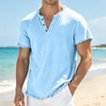 thumbnail image 2 of JIAYUE Men's T Shirt Casual Summer Solid Color Buttons V Neck Short Sleeve Loose Pullover Tops For Relaxed Fit Lightweight Everyday Wear And Outdoor Workout For Male Wear, 2 of 4