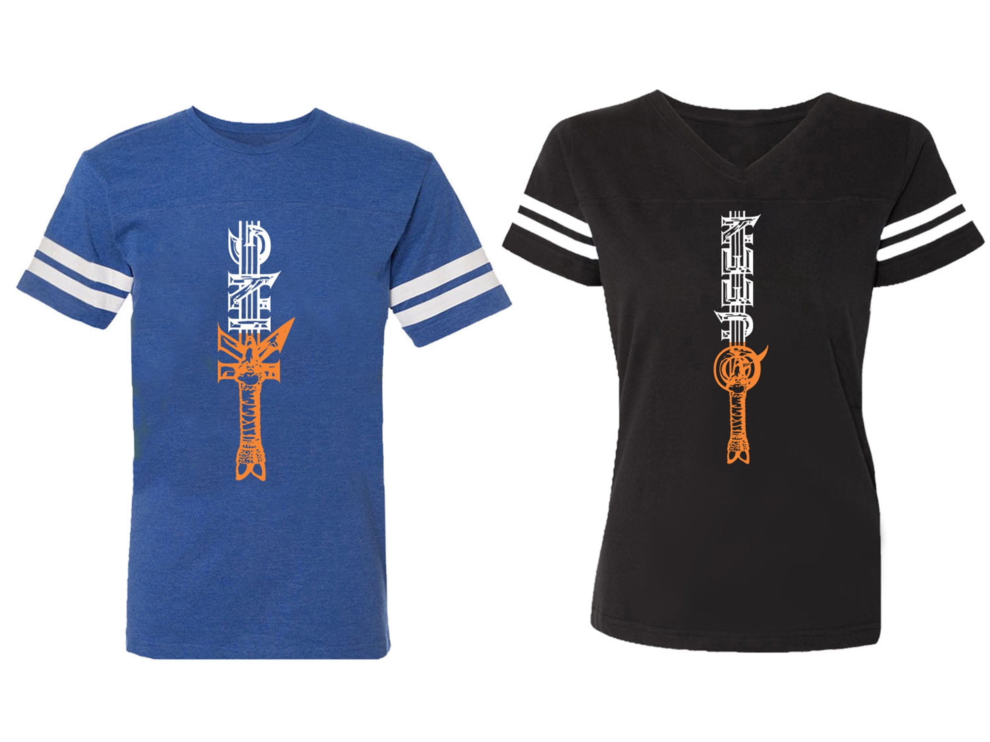 King Queen Sword Matching Couple Cotton Jerseys (Men Royal / Women