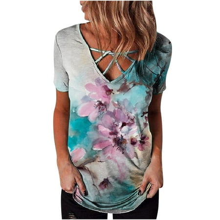 

Corset Top Long Sleeve Workout Tops for Women Women Fashion Print V-Neck Tie Loose Top Short Sleeve T-Shirt Valentines Shirts for Women on Clearance White Shirts for Women Blue XL