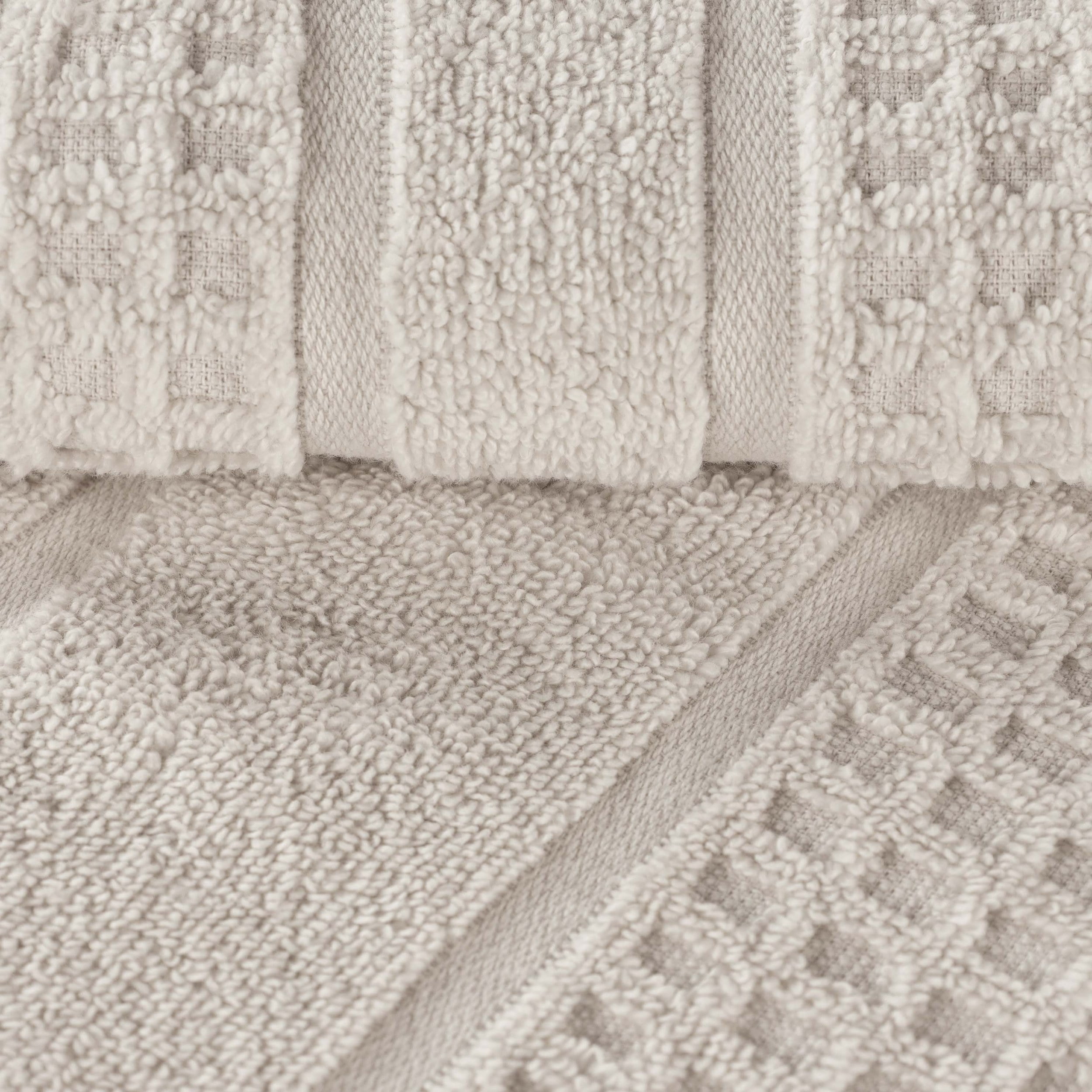 Superior Zero Twist 6-Piece Cotton Hand Towel Set, Waffle Border Ultra Doft Quick Dry Towels, Stone