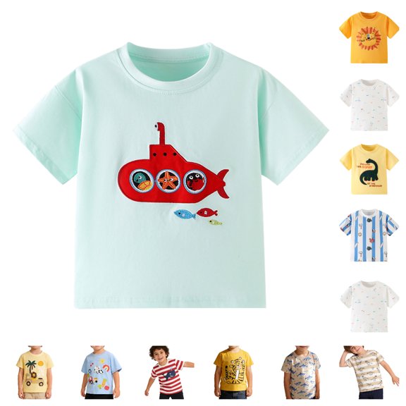 Einccm Boys Submarine Graphic T-Shirt - Spring Summer Short Sleeve Crew Neck Casual Pullover Top for Toddler and Little Kids Ages 2-8