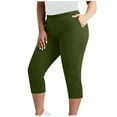 thumbnail image 2 of YanHoo Plus Size Capri Leggings for Women L-5XL High Waist Stretchy Soft Pants Cropped Workout Running Yoga Pants with Pockets Army Green,L, 2 of 7