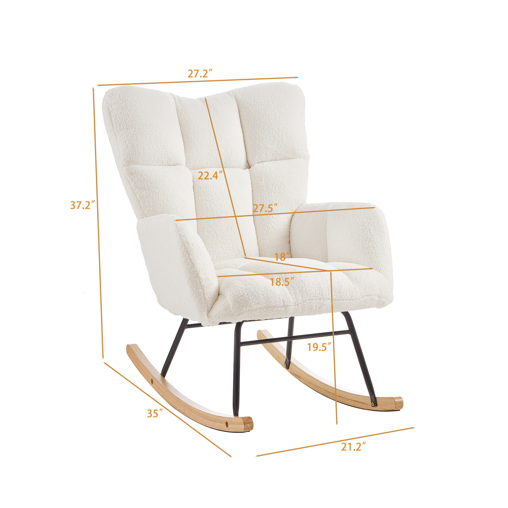 Nursery Rocking Chair, Teddy Upholstered Glider Rocker, Rocking Accent Chair with High Backrest, Comfy Armchair for Living Room Bedroom Offices, White