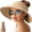 Khaki, variant on Sun Hats for Women Wide Brim Roll-Up Beach Ponytail Hat Packable Foldable Travel Straw Visor