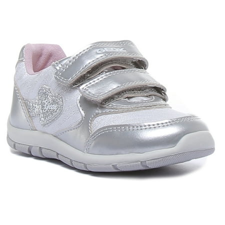 

Geox B Shaax Kid s 2 Strap Hook And Loop Flexible Sneakers In Silver Size 5.5
