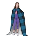 thumbnail image 4 of Honeii Blue Black Plaid Print Poncho Cape, Cloak Coat, Snuggly Hooded Wearable Blanket, Hooded Cape For Teenagers,Halloween Costumes-Large, 4 of 7