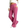 thumbnail image 3 of CBASIHI Girls Cotton Flare Sweatpants with Pockets High Waist Elastic Waist Casual Stretchy Yoga Wide Leg Workout Pants Hot Pink 6 T, 3 of 9