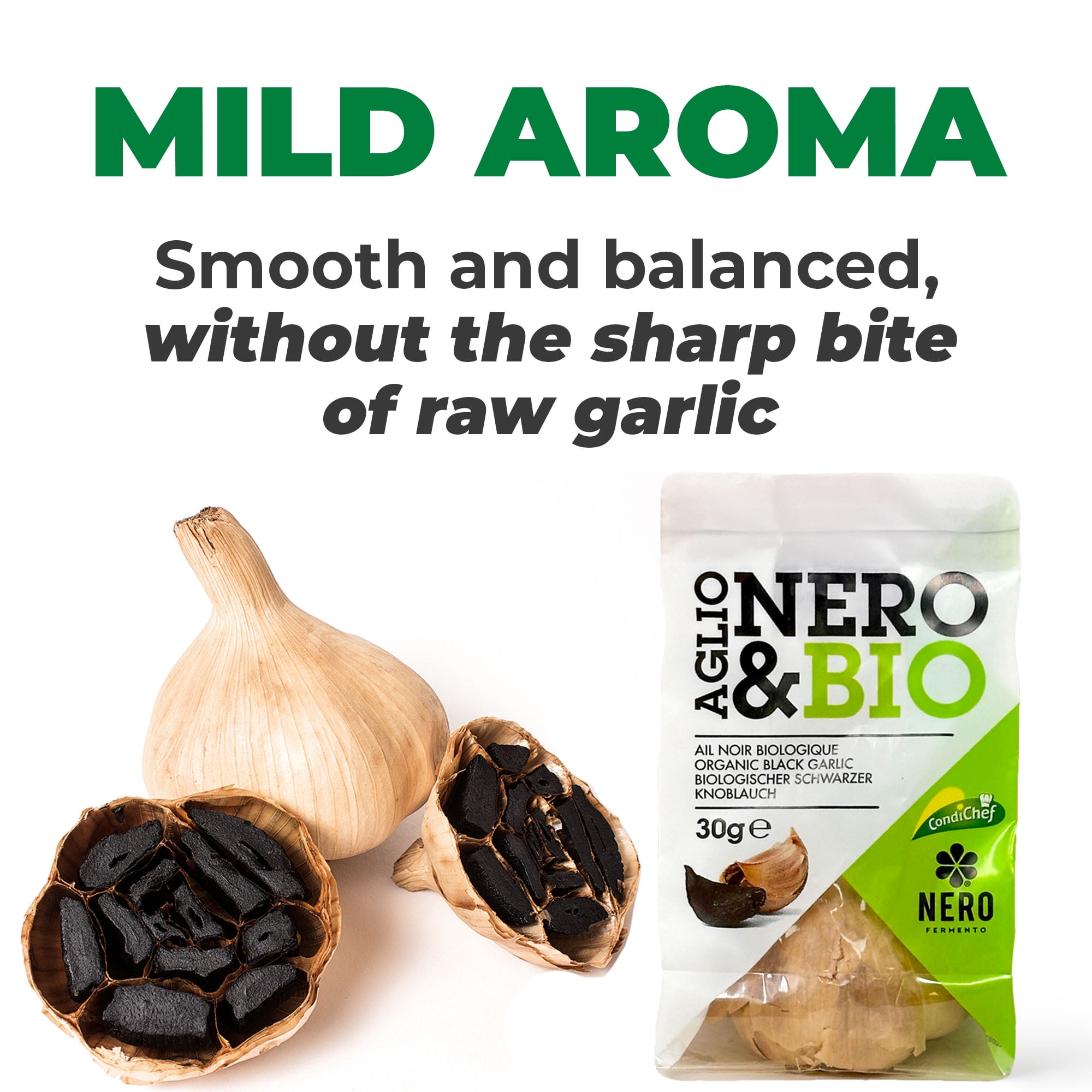 Nero Fermento Organic Black Garlic, 30gr – Whole Bulb Produced by Natural Fermentation, Vegan. Great on Meat, Fish, Cheese or to Season Pasta and Risotto (Pack of 3)