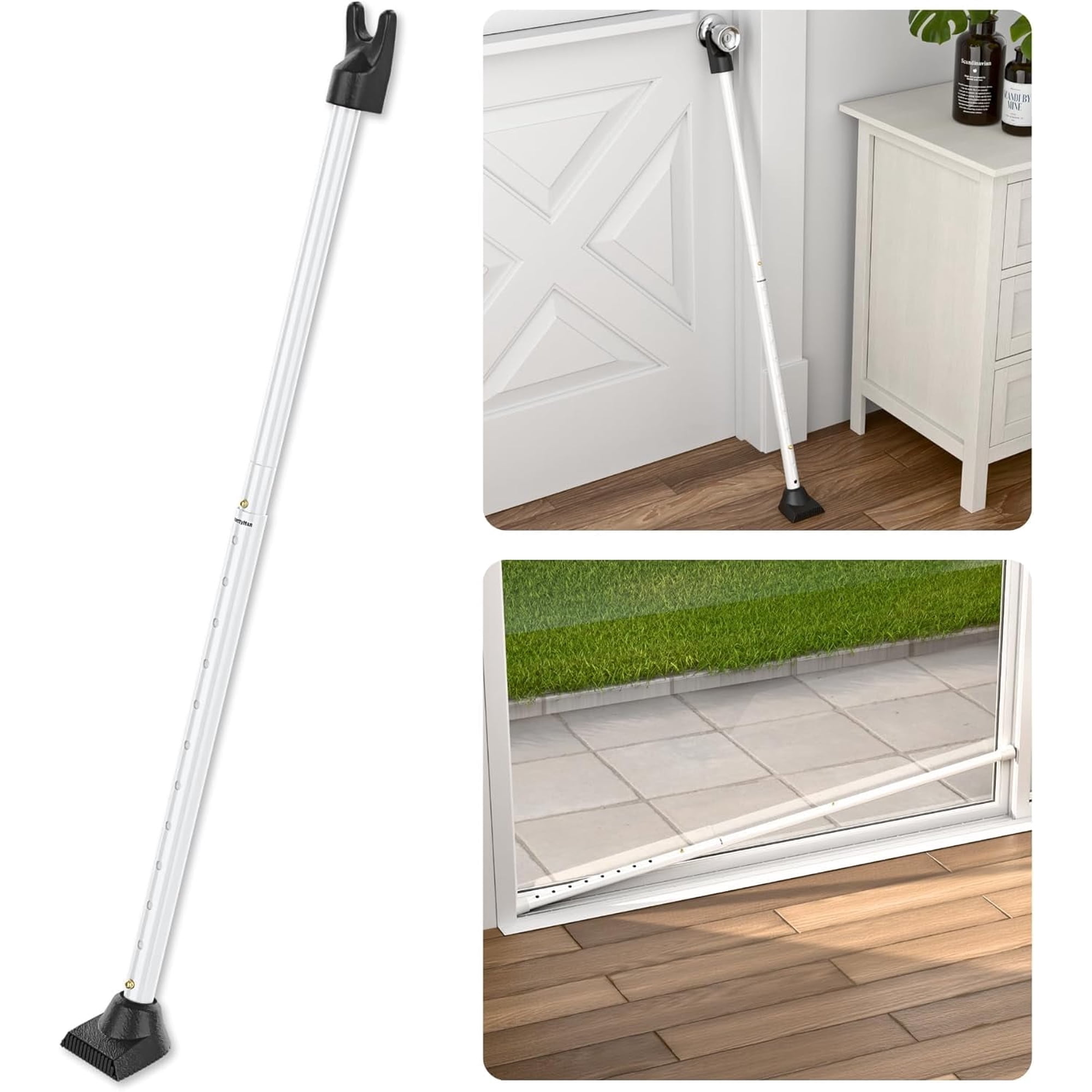 SecurityMan Adjustable Door & Patio Security Bar, Heavy-Duty Iron, 18.25"-47.5 Adjustable", White