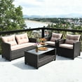 thumbnail image 3 of Costway 4PCS Outdoor Rattan Furniture Set Cushioned Sofa Armrest Table, 3 of 10