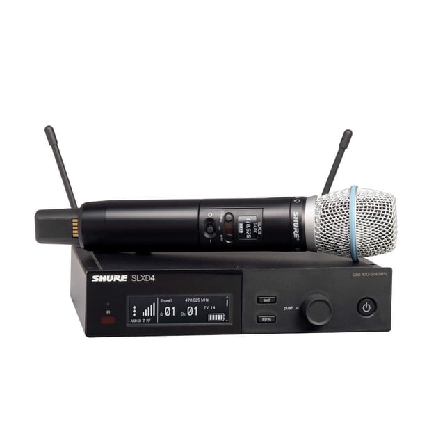 Shure SLXD24/B87A Sistema de micrófono inalámbrico digital - Incluye transmisor de mano SLXD2 con cápsula de micrófono vocal BETA 87A y receptor de montaje en rack de un solo canal SLXD4 | Banda H55 (