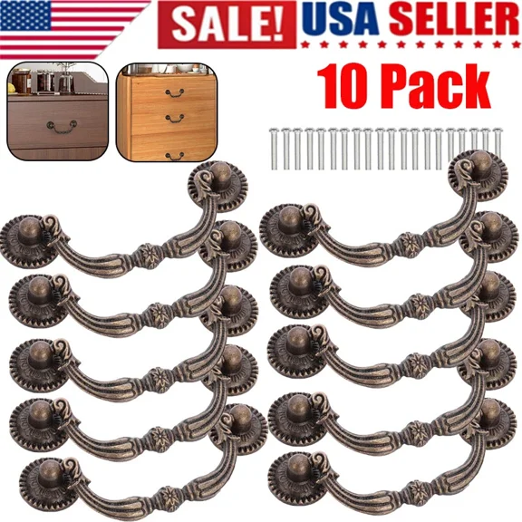 10Pcs Vintage Drop Bail Dresser Pull Handle Drawer Rustic Antique Cabinet Handle