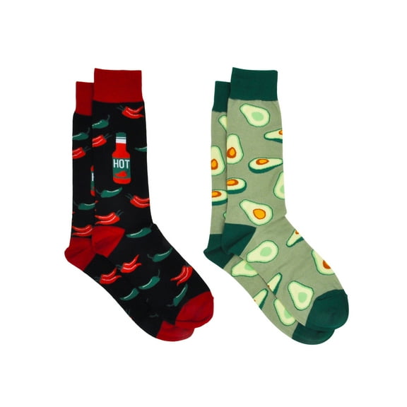 Men's Avocado & Hot Sauce Chili Peppers Novelty Dress Socks Food 2-Pair Set
