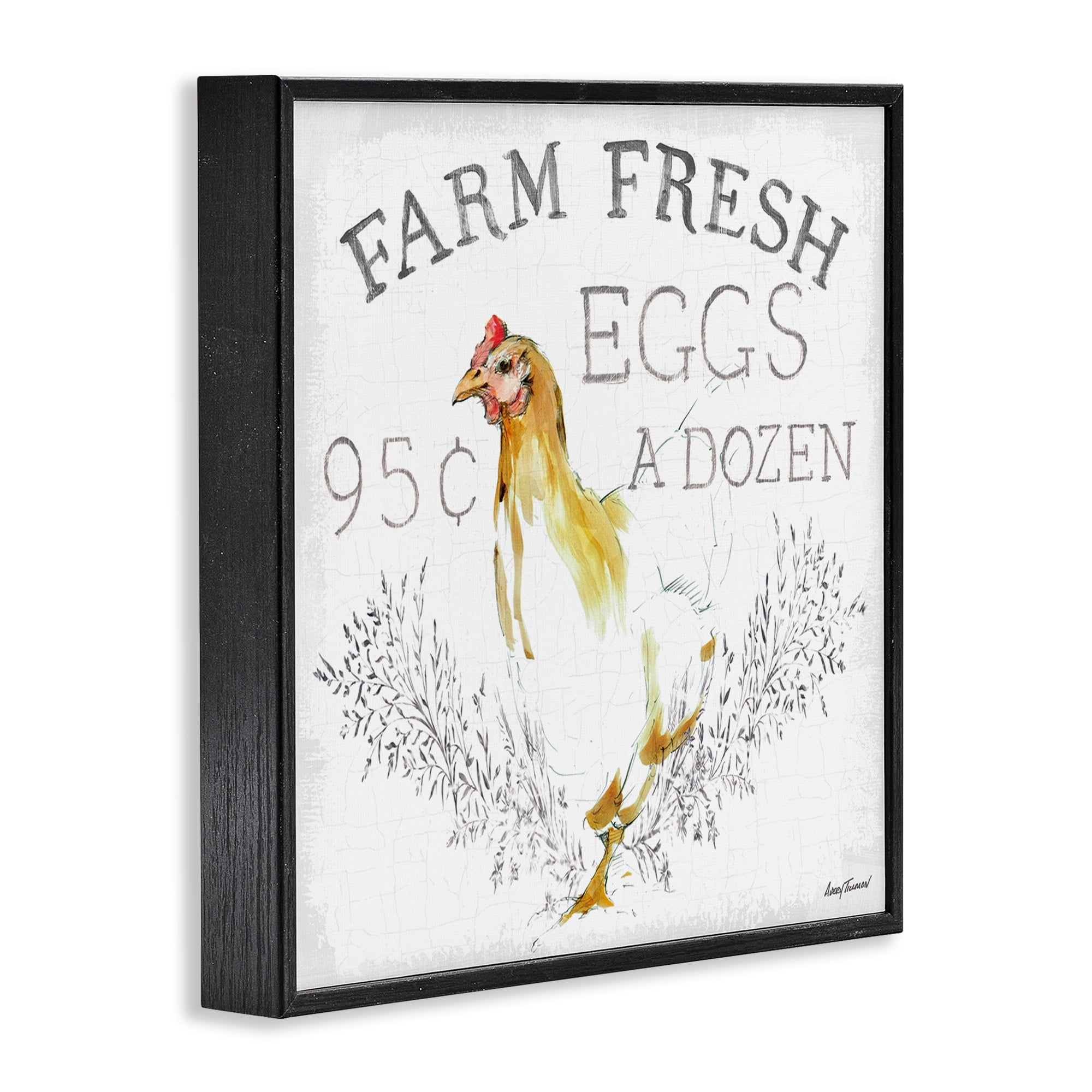 Stupell Industries Chicken Farm Fresh Vintage Sign Landscape Painting Black Framed Art Print Wall Art, 24 x 24
