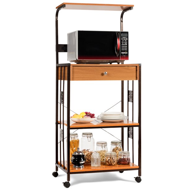 Costway 59'' Bakers Rack Microwave Stand Rolling Kitchen Storage Cart w
