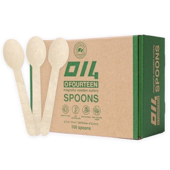 Ofourteen Disposable 6.25-Inch Wooden Spoon, 100-Count, Made of Magnolia Wood