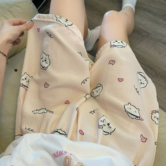 Cute Japanese Chiikawa Cartoon Pajama Pants for Women in Summer Loose Casual Shorts Hachiware Usaqi Can Wear Home Pants Outside