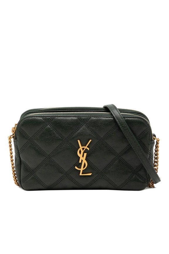 Pre-Owned Saint Laurent YSL Logo Becky Double Zip Pouch Crossbody Chain Shoulder Bag 608941...