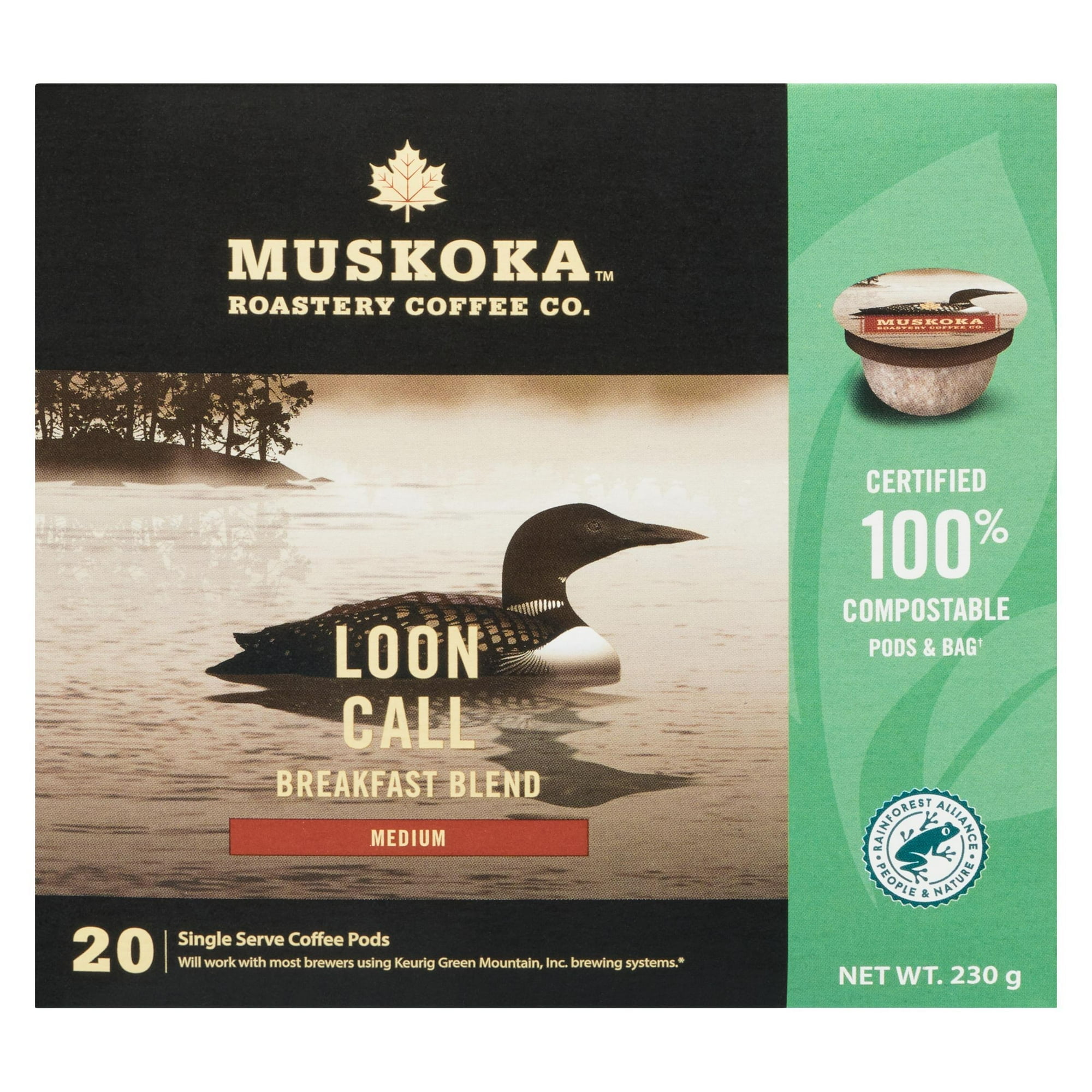Muskoka Roastery Coffee Co. Loon Call Breakfast Blend Medium Single Serve Coffee PODS