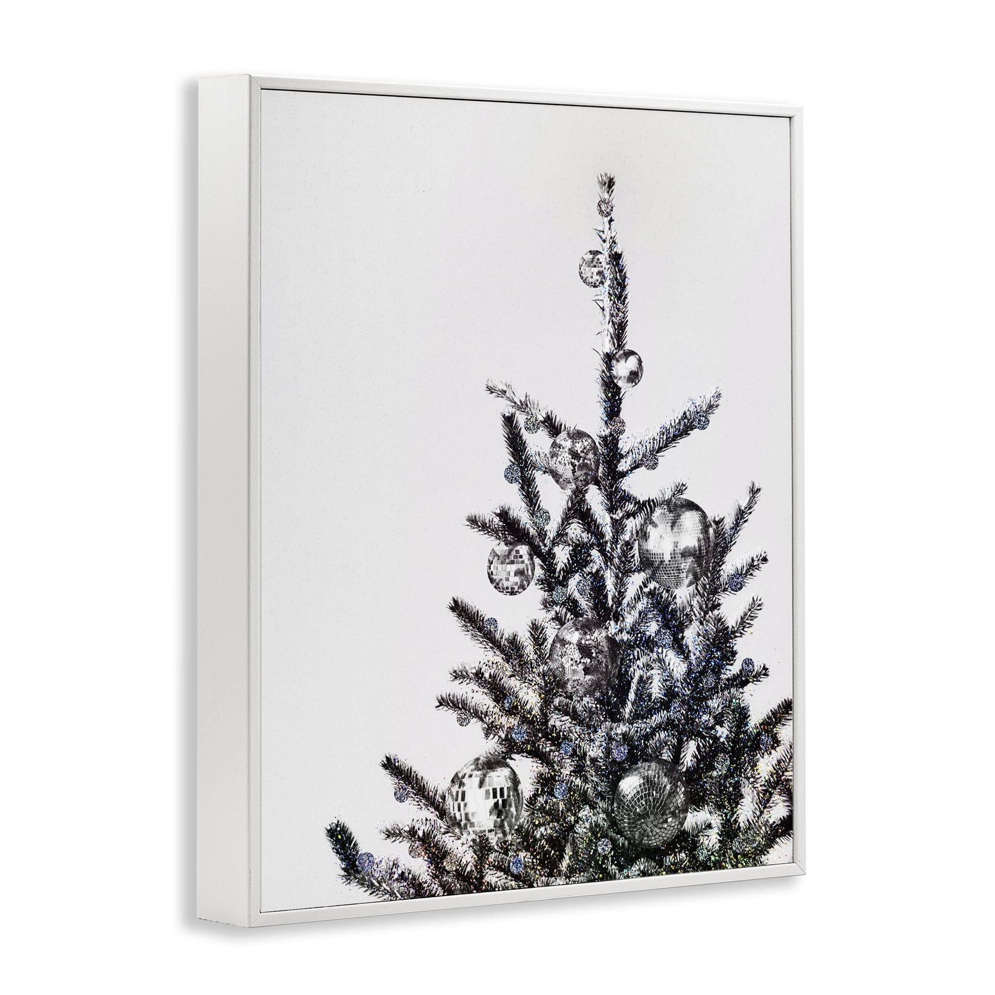 Stupell Industries Christmas Tree Disco Balls Holiday Painting White Framed Art Print Wall Art, 24 x 30