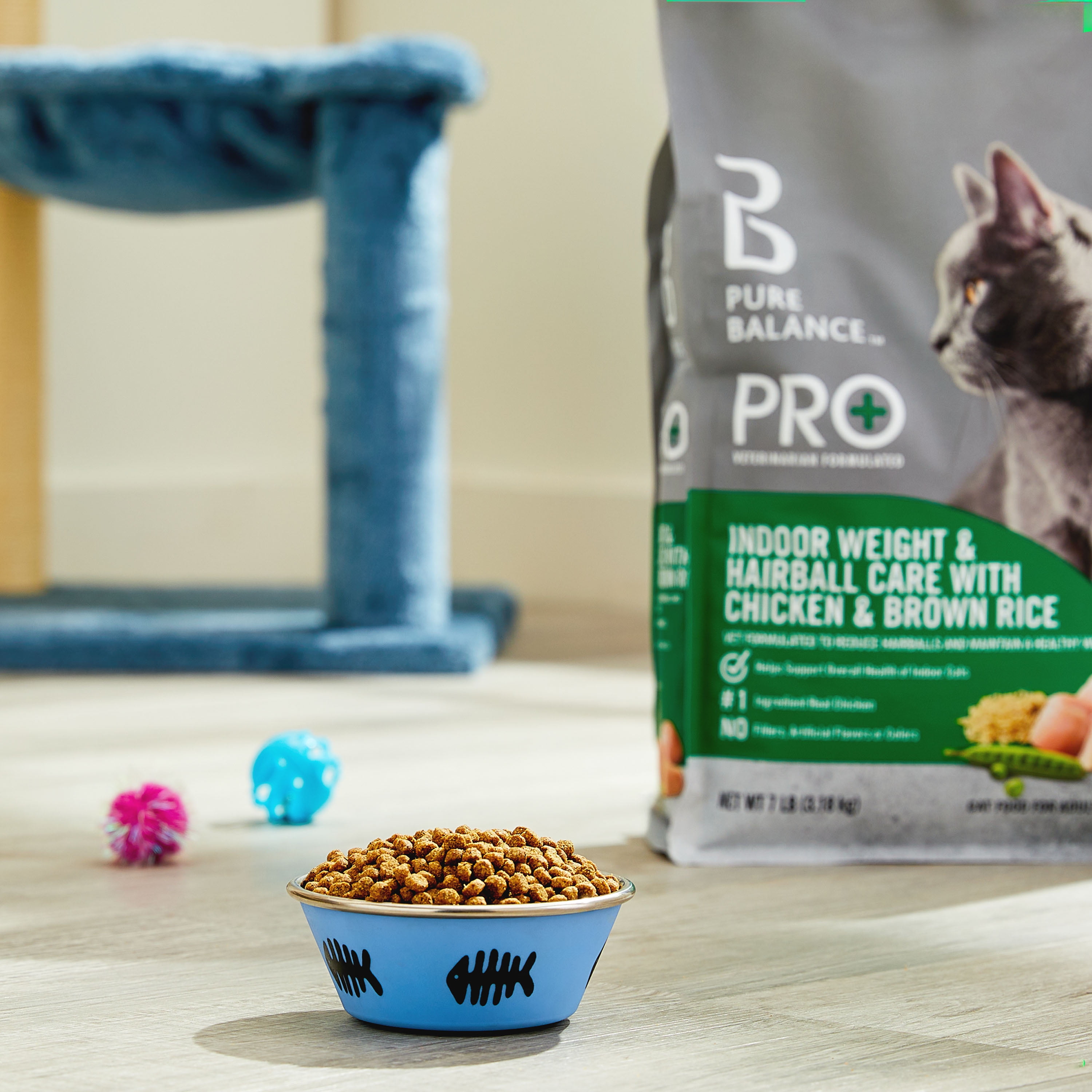 (2 pack) Pure Balance Pro+ Indoor Weight & Hairball Care Chicken & Brown Rice Dry Cat Food, 7 lbs