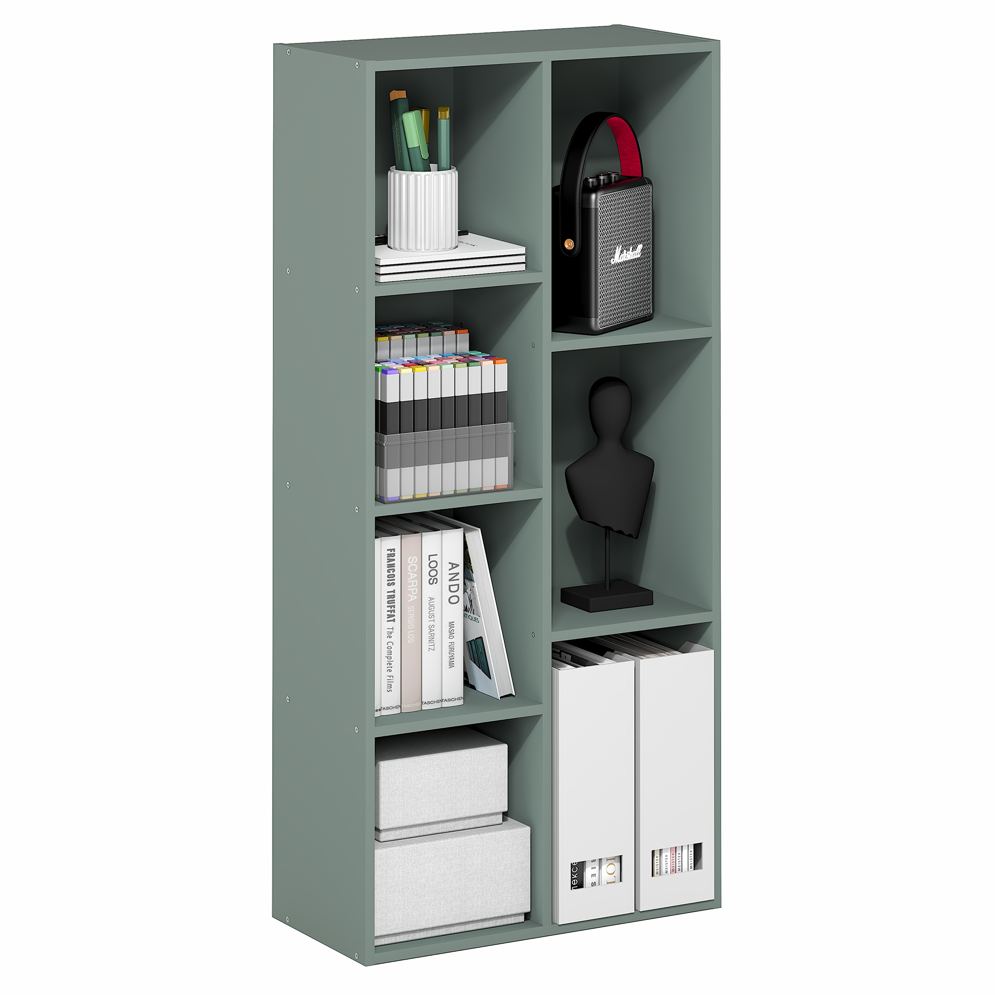 Furinno LUDER 7-Cube Bookshelf in Bookcase in Sage Green