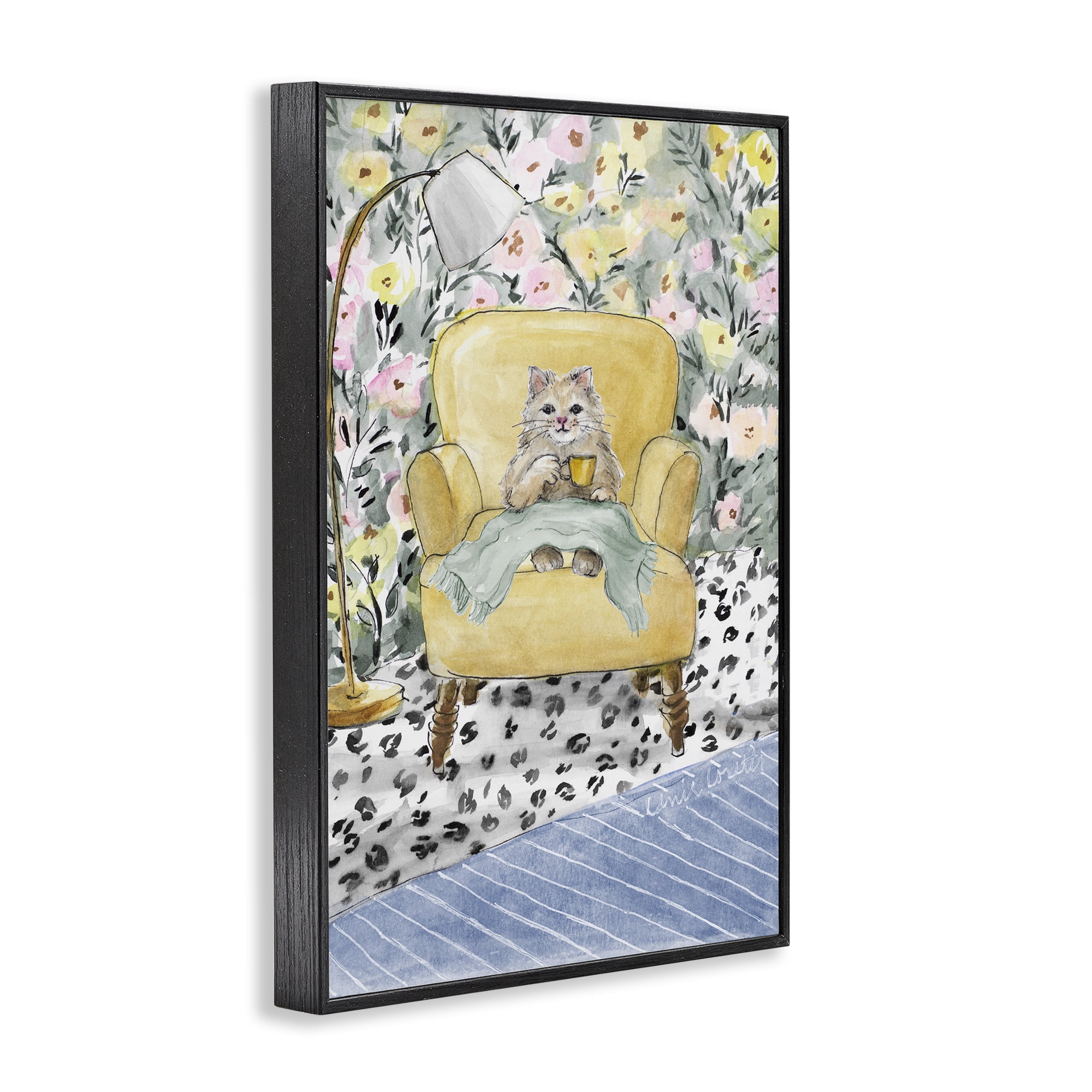 Stupell Industries Cozy Cat Relaxing Black Framed Giclee Art, design by Lanie Loreth