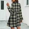 thumbnail image 5 of Busydd Womens Fall Dresses Turndown Collar Long Sleeve Dress Fashion Elegant Plaid Homecoming Dresses Casual V Neck Button Midi Dress with Belt, 5 of 8