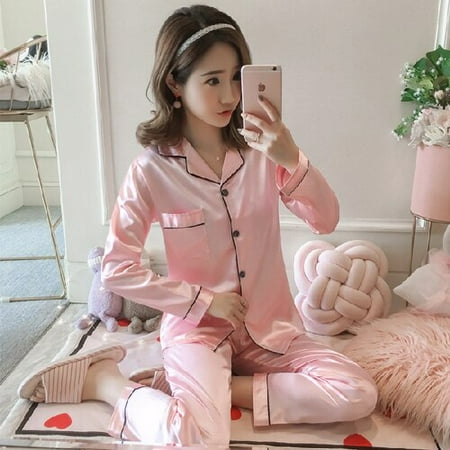 

PIKADINGNIS Hot Sale Long Sleeve Silk Pajamas Soft Women Autumn Winter Home Girl Sleepwear Pyjamas 3XL 4XL 5XL 85kg Nightwear Set